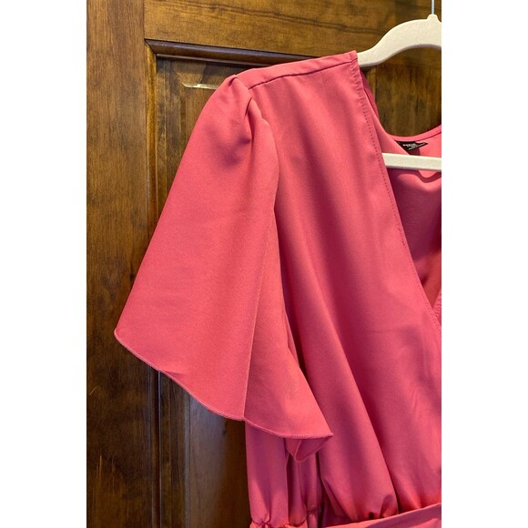 SHEIN Dress Plus size 2 XL Dark Pink Faux Wrap Tiered Style Flutter Sleeve - Picture 4 of 12